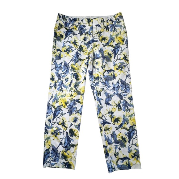 Valerie Stevens Pants - NEW Valerie Stevens Blue Yellow Floral‎ Capri Pants Womens 10 Trousers Cottage
